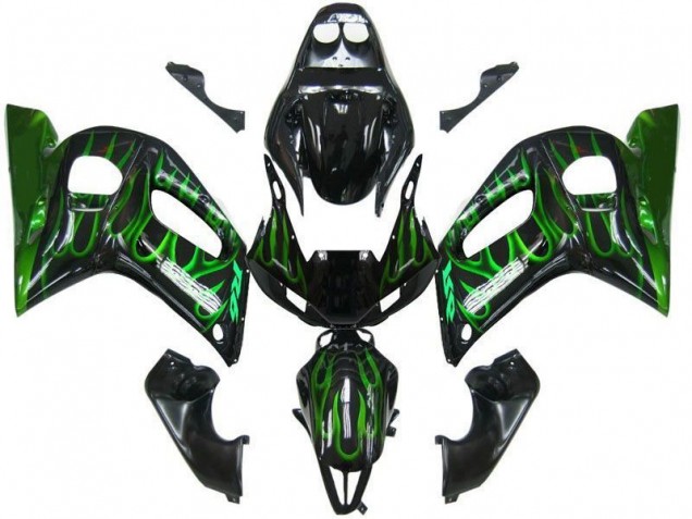 Preto Verde Chama Carenagem Moto Yamaha R6 98-02 Preto Verde Chama Carenagem Moto Yamaha R6 98-02
