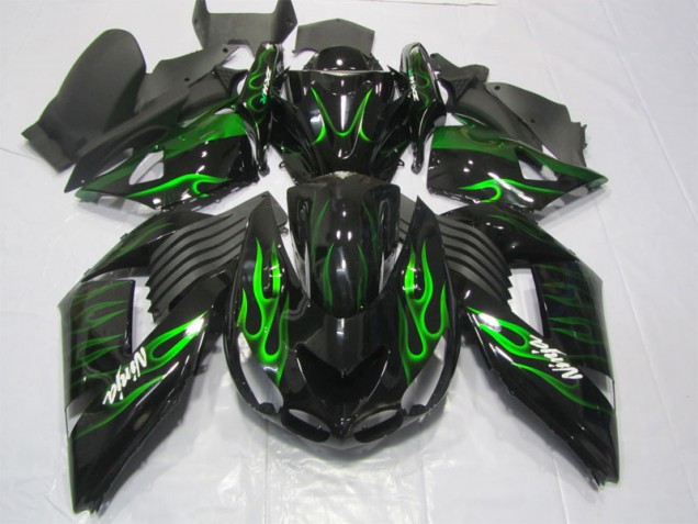 Preto Verde Chama Ninja Carenagem Moto Kawasaki ZX14R ZZR 1400 06-11 Preto Verde Chama Ninja Carenagem Moto Kawasaki ZX14R ZZR 1400 06-11