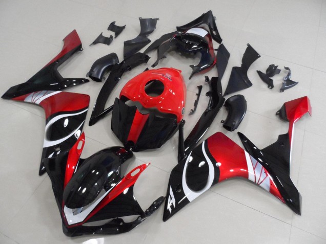 Preto Vermelho Brilhante Carenagem Moto Yamaha R1 07-08