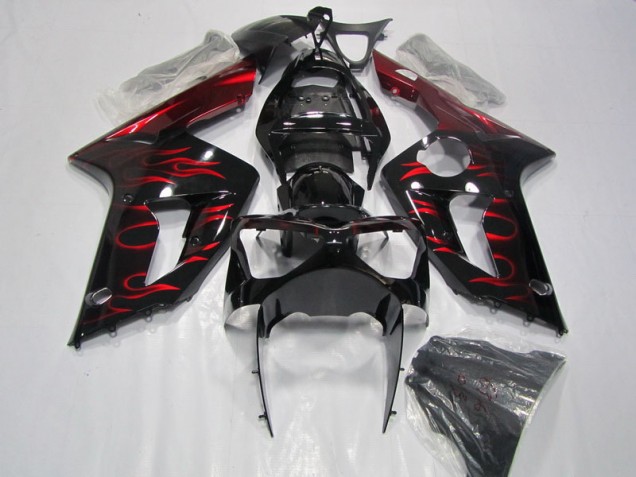 Preto Vermelho Chama Carenagem Moto Kawasaki ZX6R 03-04 Preto Vermelho Chama Carenagem Moto Kawasaki ZX6R 03-04