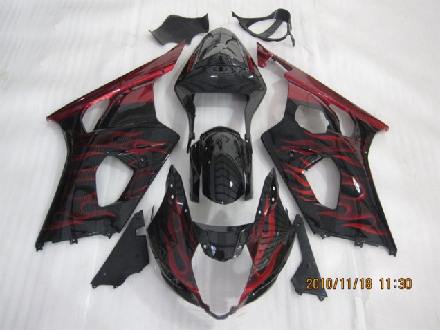 Preto Vermelho Chama Carenagem Moto Suzuki GSXR 1000 K3 03-04 Preto Vermelho Chama Carenagem Moto Suzuki GSXR 1000 K3 03-04