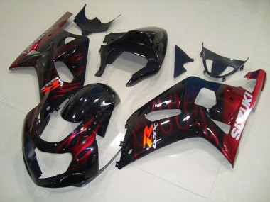 Preto Vermelho Chama Carenagem Moto Suzuki GSXR 750 K1 K2 K3 01-03
