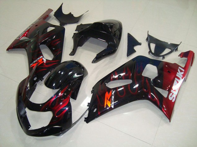 Preto Vermelho Chama Carenagem Moto Suzuki GSXR 750 K1 K2 K3 01-03 Preto Vermelho Chama Carenagem Moto Suzuki GSXR 750 K1 K2 K3 01-03