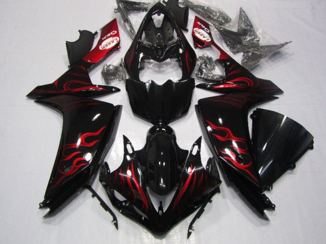 Preto Vermelho Chama Carenagem Moto Yamaha R1 07-08