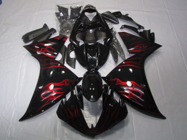 Preto Vermelho Chama Carenagem Moto Yamaha R1 09-11 Preto Vermelho Chama Carenagem Moto Yamaha R1 09-11