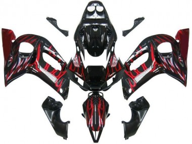 Preto Vermelho Chama Carenagem Moto Yamaha R6 98-02