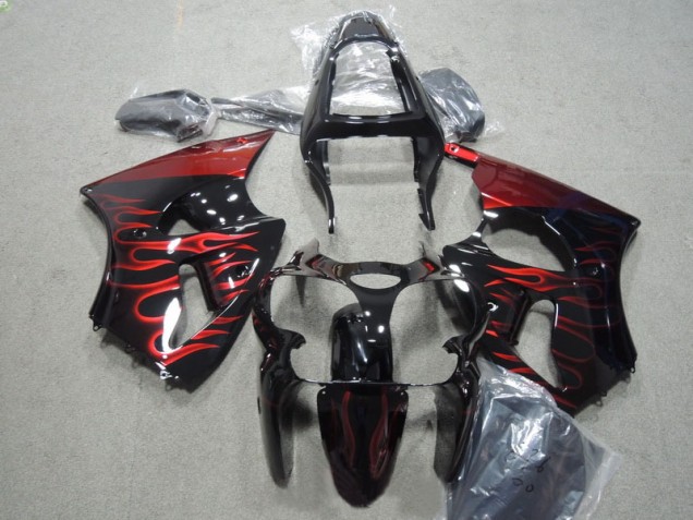 Preto Vermelho Chama Kit Carenagem Moto Kawasaki ZX6R 00-02 Preto Vermelho Chama Kit Carenagem Moto Kawasaki ZX6R 00-02