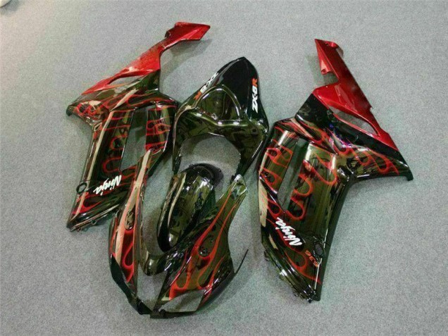 Preto Vermelho Chama Kit Carenagem Moto Kawasaki ZX6R 07-08 Preto Vermelho Chama Kit Carenagem Moto Kawasaki ZX6R 07-08