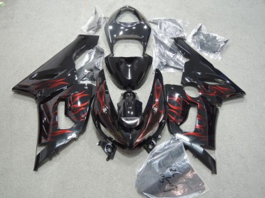 Preto Vermelho Chama Kits Carenagem Moto Kawasaki ZX6R 05-06