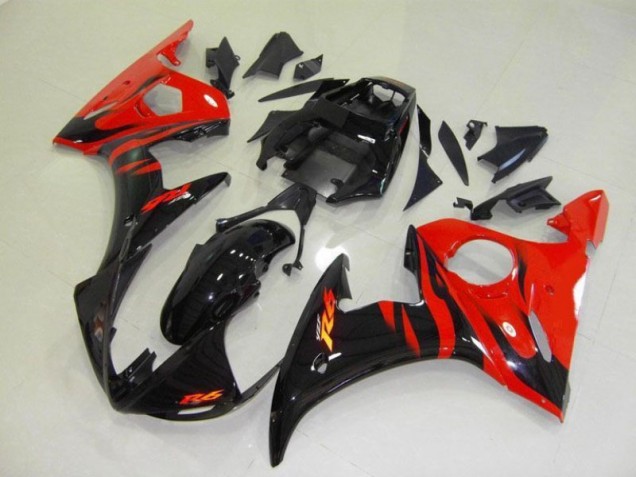 Preto Vermelho Chama Moto Plásticos Yamaha R6 03-05 Preto Vermelho Chama Moto Plásticos Yamaha R6 03-05