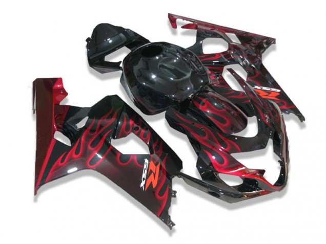 Preto Vermelho Chamas Carenagem Moto Suzuki GSXR 600 / 750 K4 04-05 Preto Vermelho Chamas Carenagem Moto Suzuki GSXR 600 / 750 K4 04-05