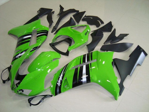 Verde & Prata Listra Carenagem Moto Kawasaki ZX6R 07-08 Verde & Prata Listra Carenagem Moto Kawasaki ZX6R 07-08
