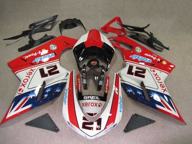 Vermelho Branco Breil Xerox 21 Carenagem Moto Ducati 1098 07-14 Vermelho Branco Breil Xerox 21 Carenagem Moto Ducati 1098 07-14