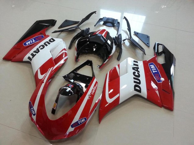 Vermelho Branco Injeção Kit Carenagem Moto Ducati 848 1098 1198 07-14 Vermelho Branco Injeção Kit Carenagem Moto Ducati 848 1098 1198 07-14
