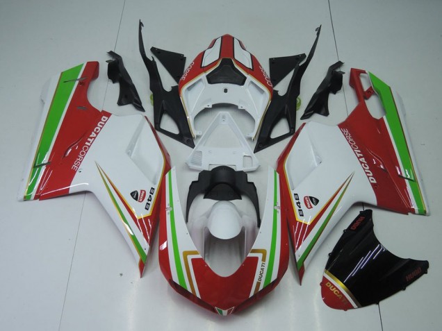 Vermelho Branco & Verde Carenagem Moto Ducati 848 1098 1198 07-14 Vermelho Branco & Verde Carenagem Moto Ducati 848 1098 1198 07-14