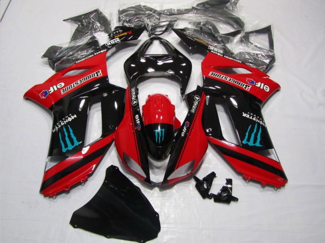Vermelho Preto Monster Carenagem Moto Kawasaki ZX6R 07-08